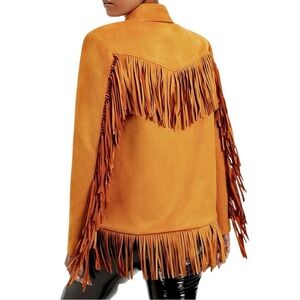 Danielle Bernstein Inca Gold Faux Suede Western Fringe Jacket XS